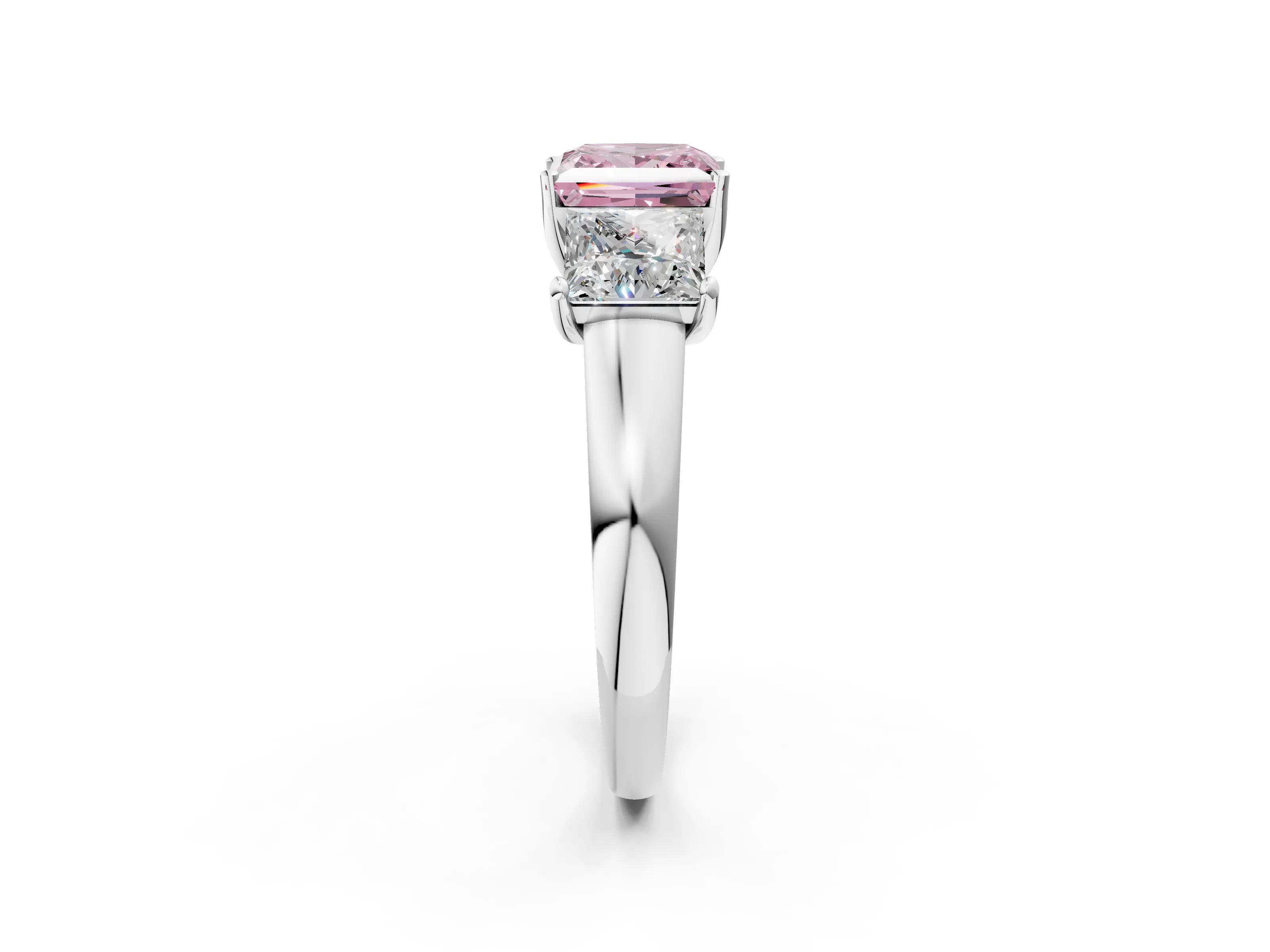 White gold Three-Stone Fancy Pink Princess Cut Cut Solitaire Ring with Classic Prong Setting_14