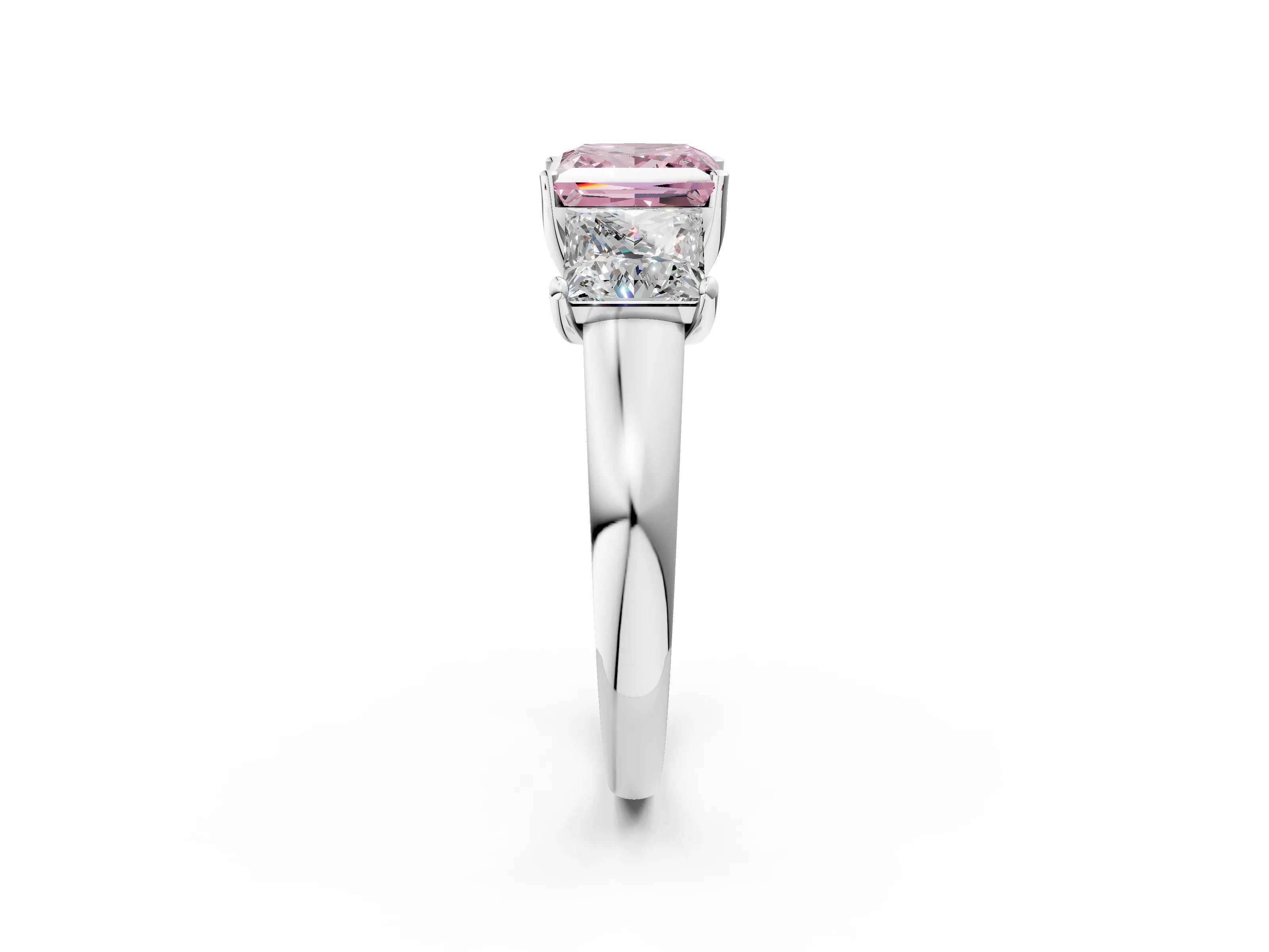 White gold Three-Stone Fancy Pink Princess Cut Cut Solitaire Ring with Classic Prong Setting_2