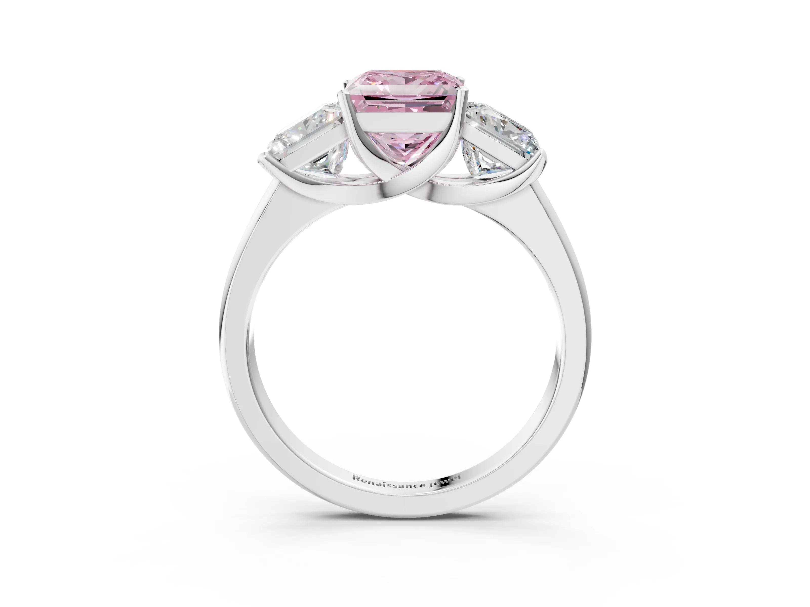 White gold Three-Stone Fancy Pink Princess Cut Cut Solitaire Ring with Classic Prong Setting_3