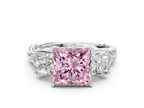 White gold Three-Stone Fancy Pink Princess Cut Diamond Braided Band Ring with Four-Prong Setting_31