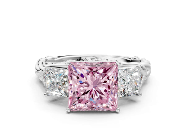White gold Three-Stone Fancy Pink Princess Cut Diamond Braided Band Ring with Four-Prong Setting