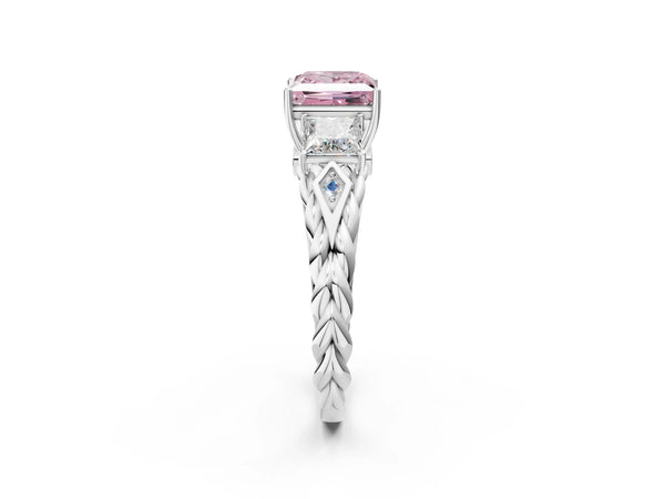 White gold Three-Stone Fancy Pink Princess Cut Diamond Braided Band Ring with Four-Prong Setting
