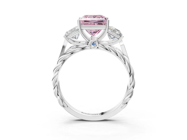 White gold Three-Stone Fancy Pink Princess Cut Diamond Braided Band Ring with Four-Prong Setting