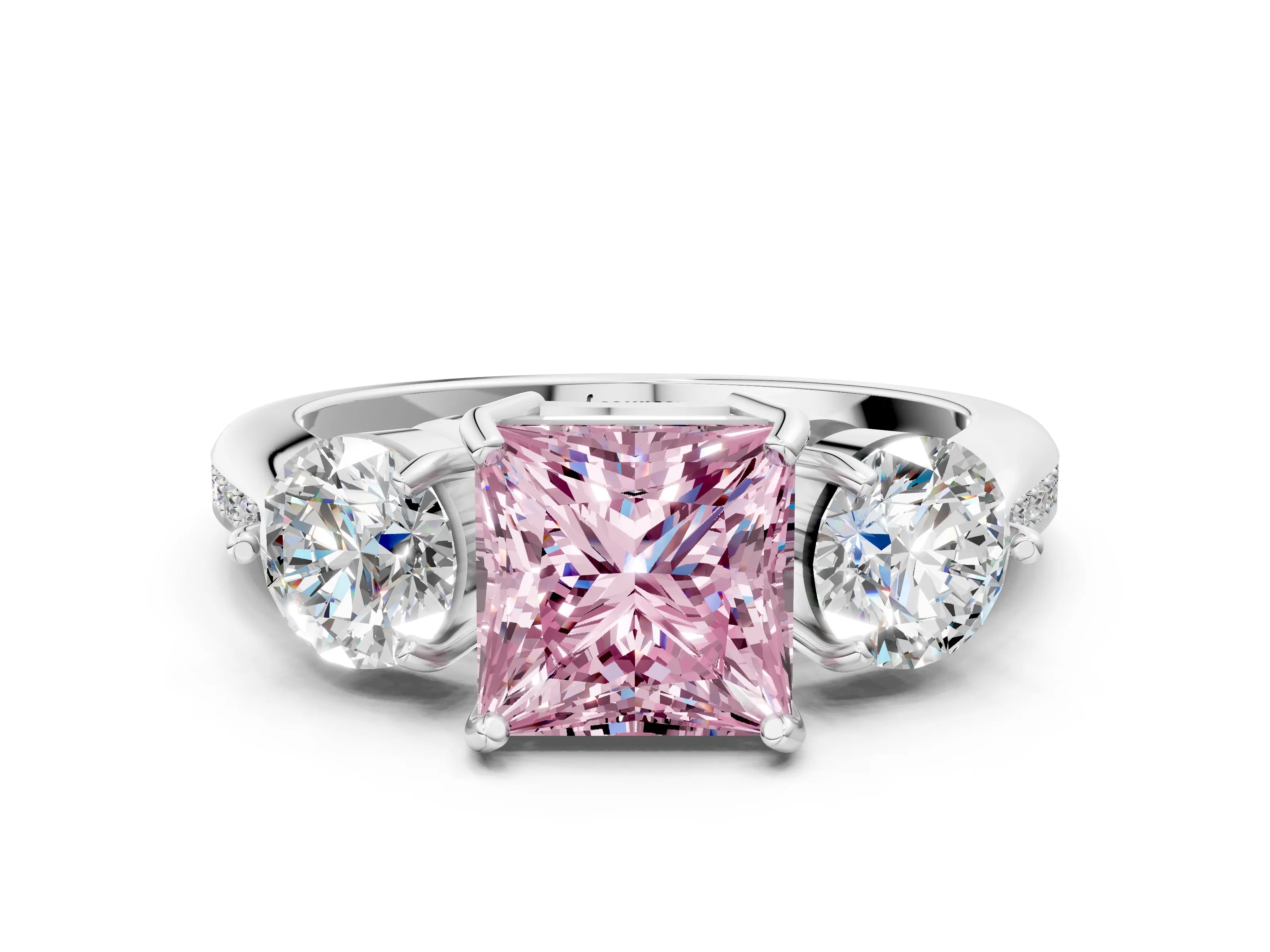 White gold Three-Stone Fancy Pink Princess Cut Diamond Channel Set Engagement Ring with Prong Setting