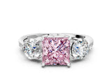 White gold Three-Stone Fancy Pink Princess Cut Diamond Channel Set Engagement Ring with Prong Setting