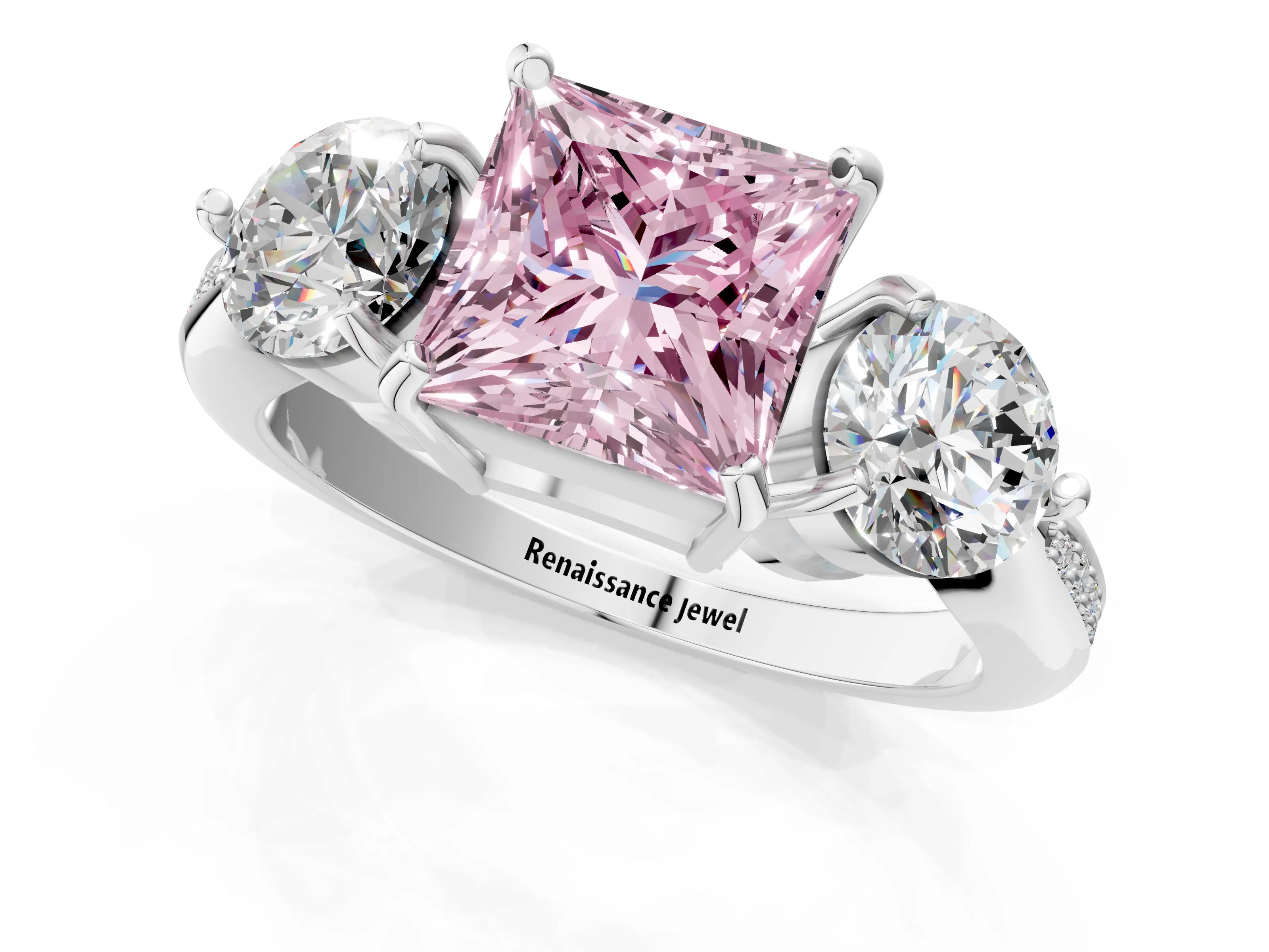 White gold Three-Stone Fancy Pink Princess Cut Diamond Channel Set Engagement Ring with Prong Setting_13