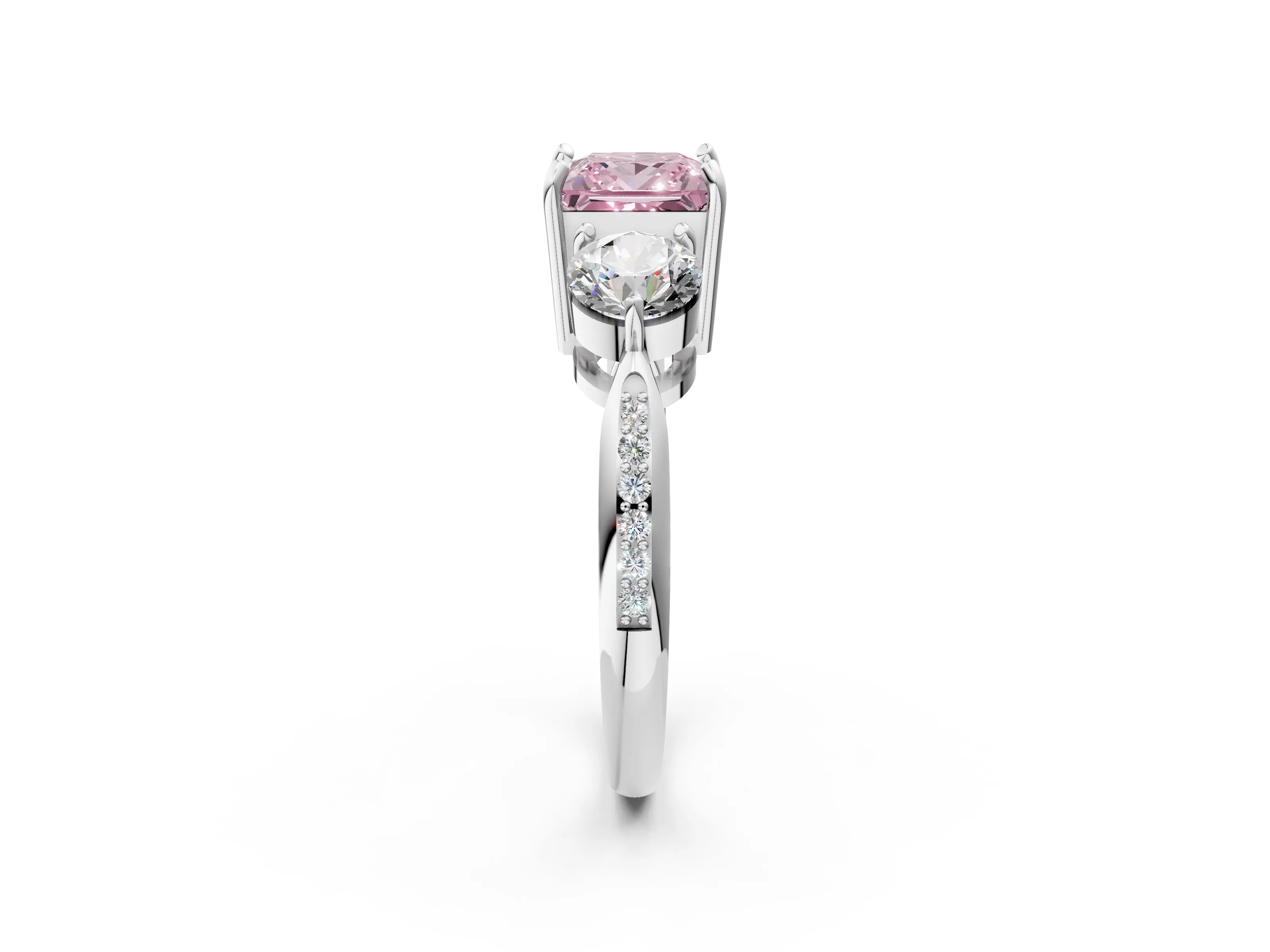 White gold Three-Stone Fancy Pink Princess Cut Diamond Channel Set Engagement Ring with Prong Setting_2