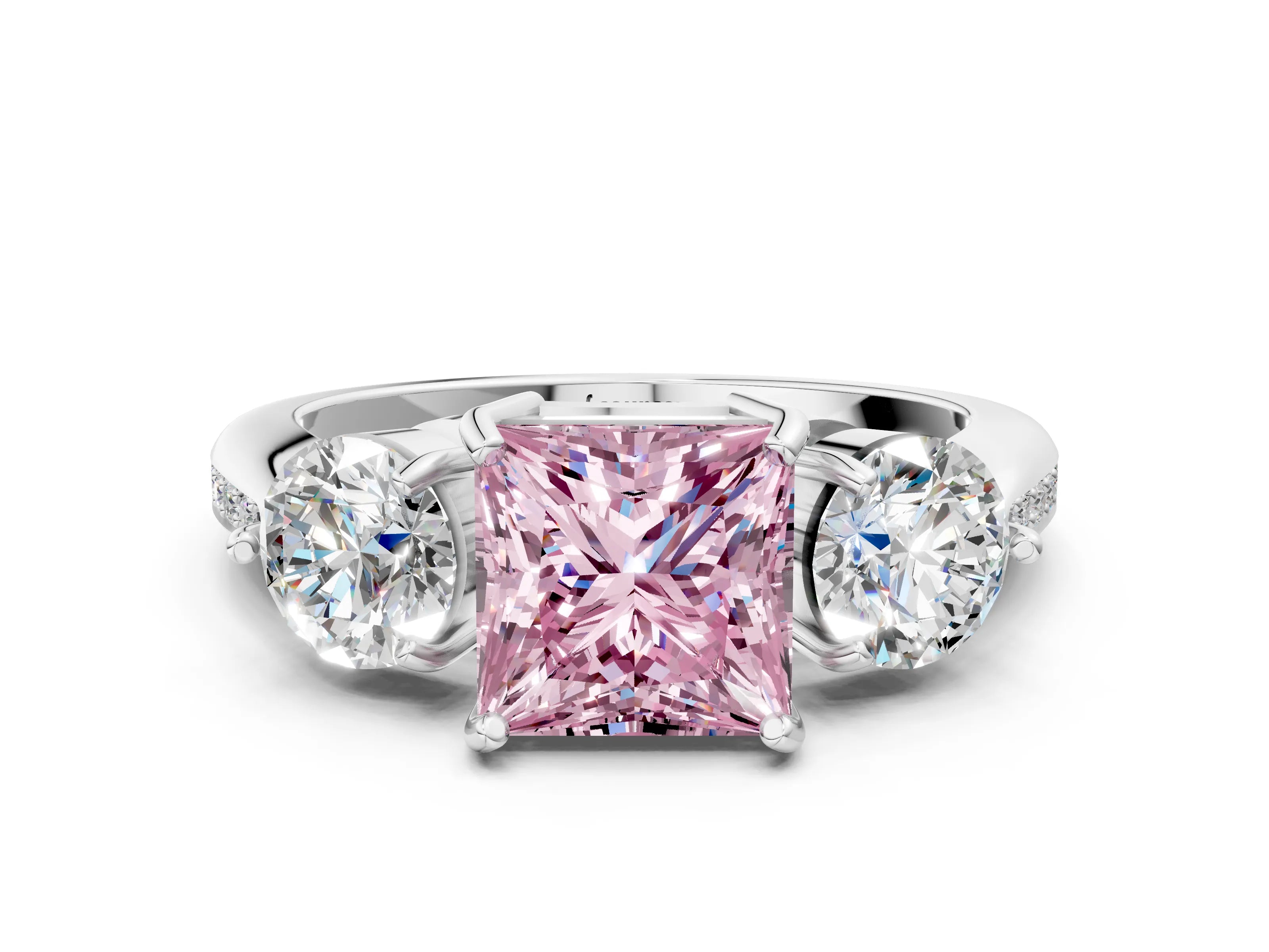 White gold Three-Stone Fancy Pink Princess Cut Diamond Channel Set Engagement Ring with Prong Setting_24