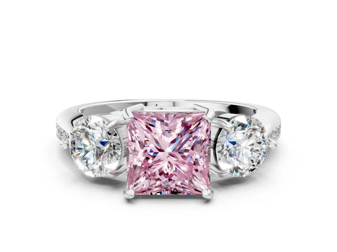 White gold Three-Stone Fancy Pink Princess Cut Diamond Channel Set Engagement Ring with Prong Setting_24