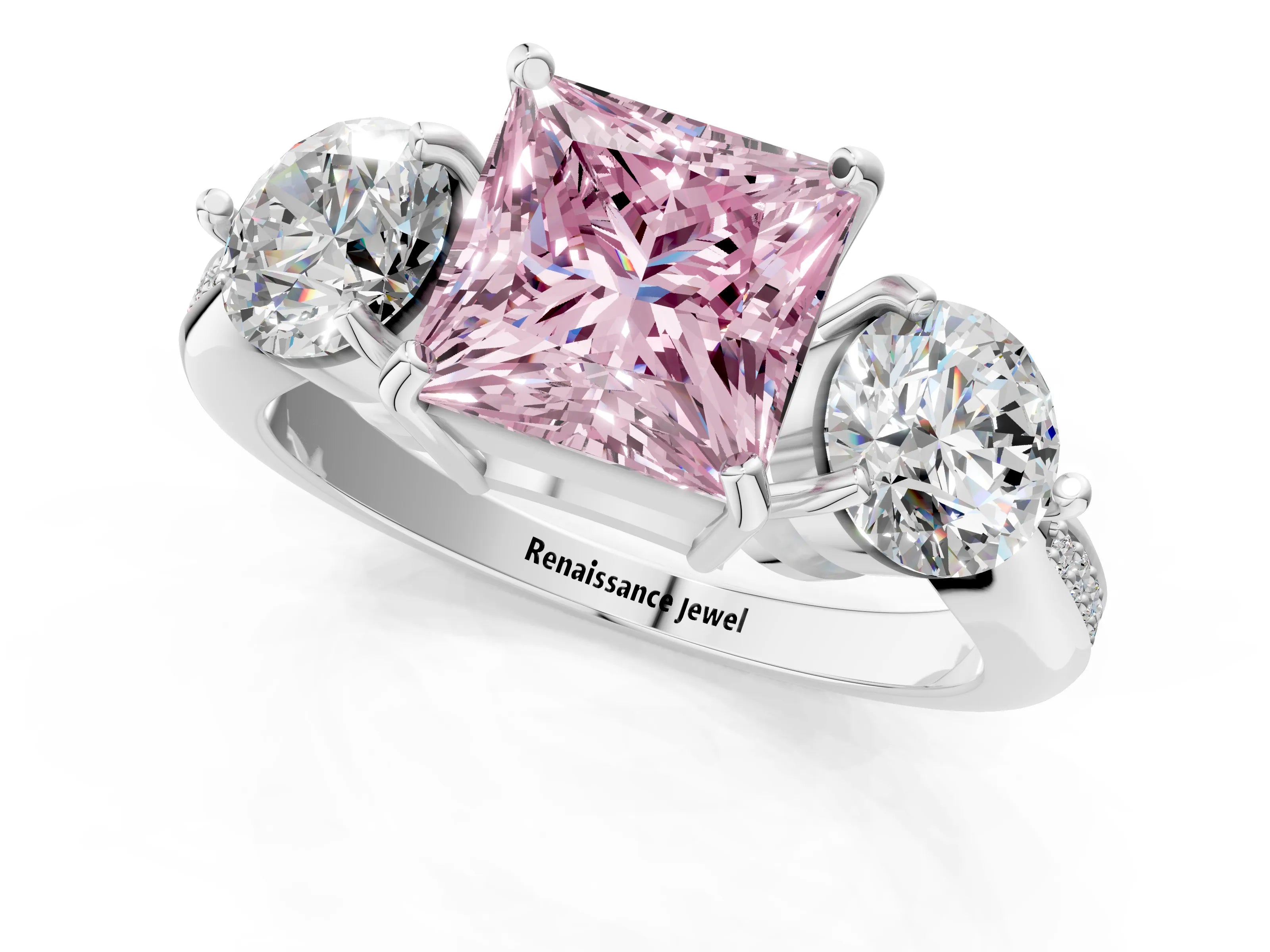 White gold Three-Stone Fancy Pink Princess Cut Diamond Channel Set Engagement Ring with Prong Setting_25
