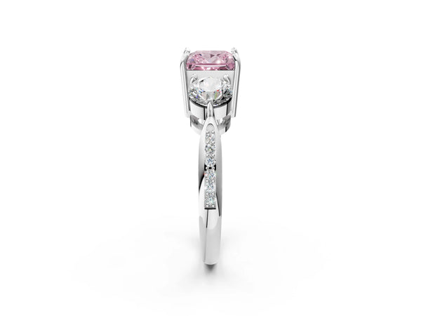 Platinum Three-Stone Fancy Pink Princess Cut Diamond Channel Set Engagement Ring with Prong Setting