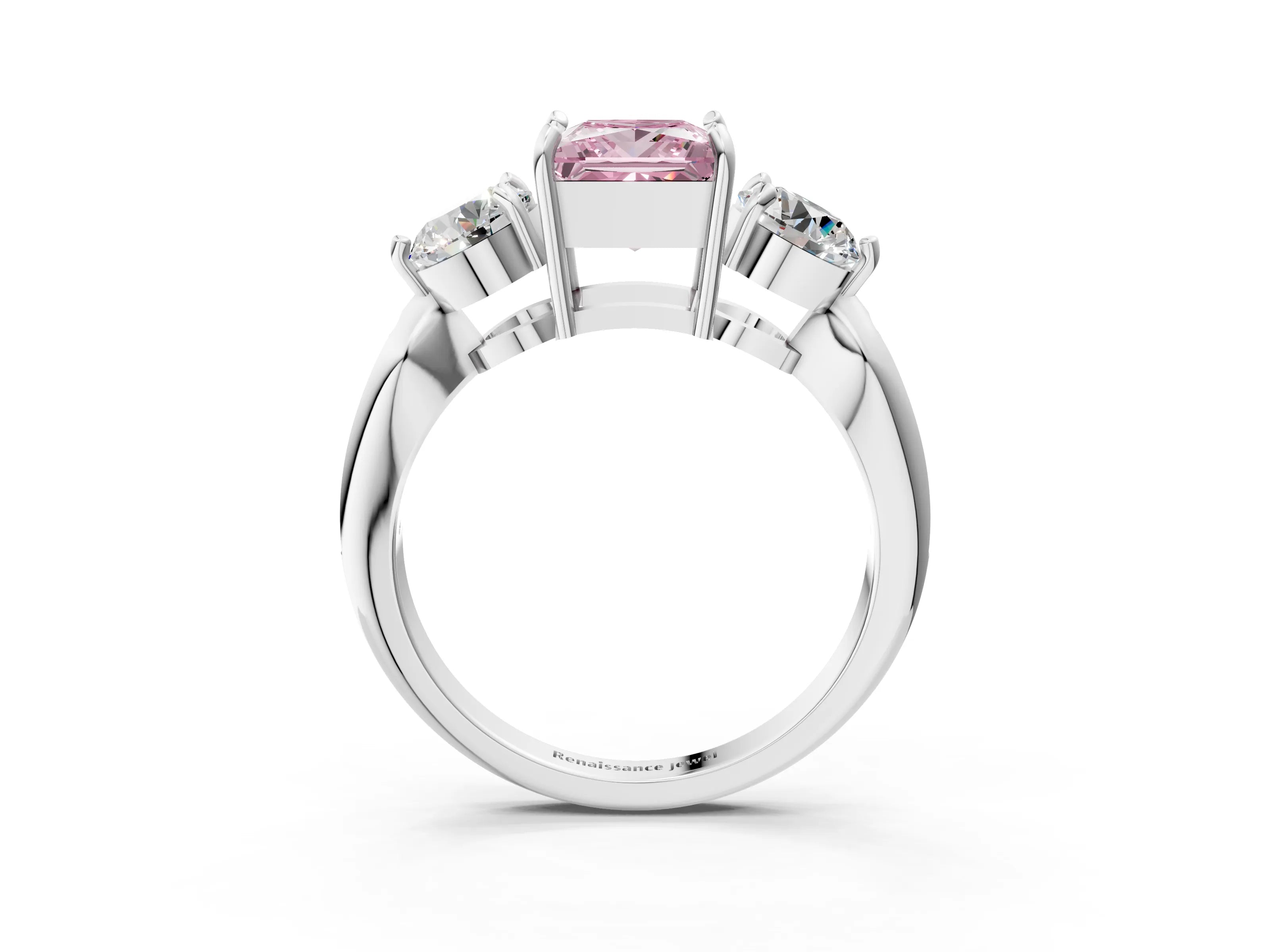 White gold Three-Stone Fancy Pink Princess Cut Diamond Channel Set Engagement Ring with Prong Setting_3