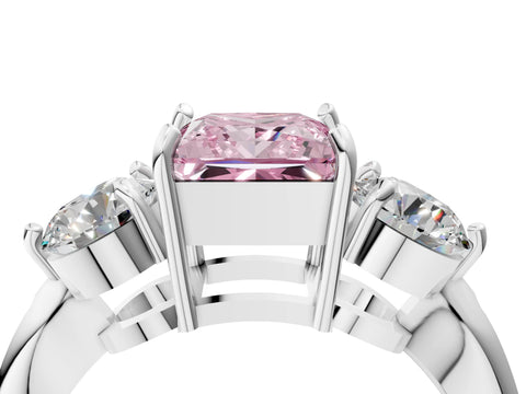 White gold Three-Stone Fancy Pink Princess Cut Diamond Channel Set Engagement Ring with Prong Setting_4