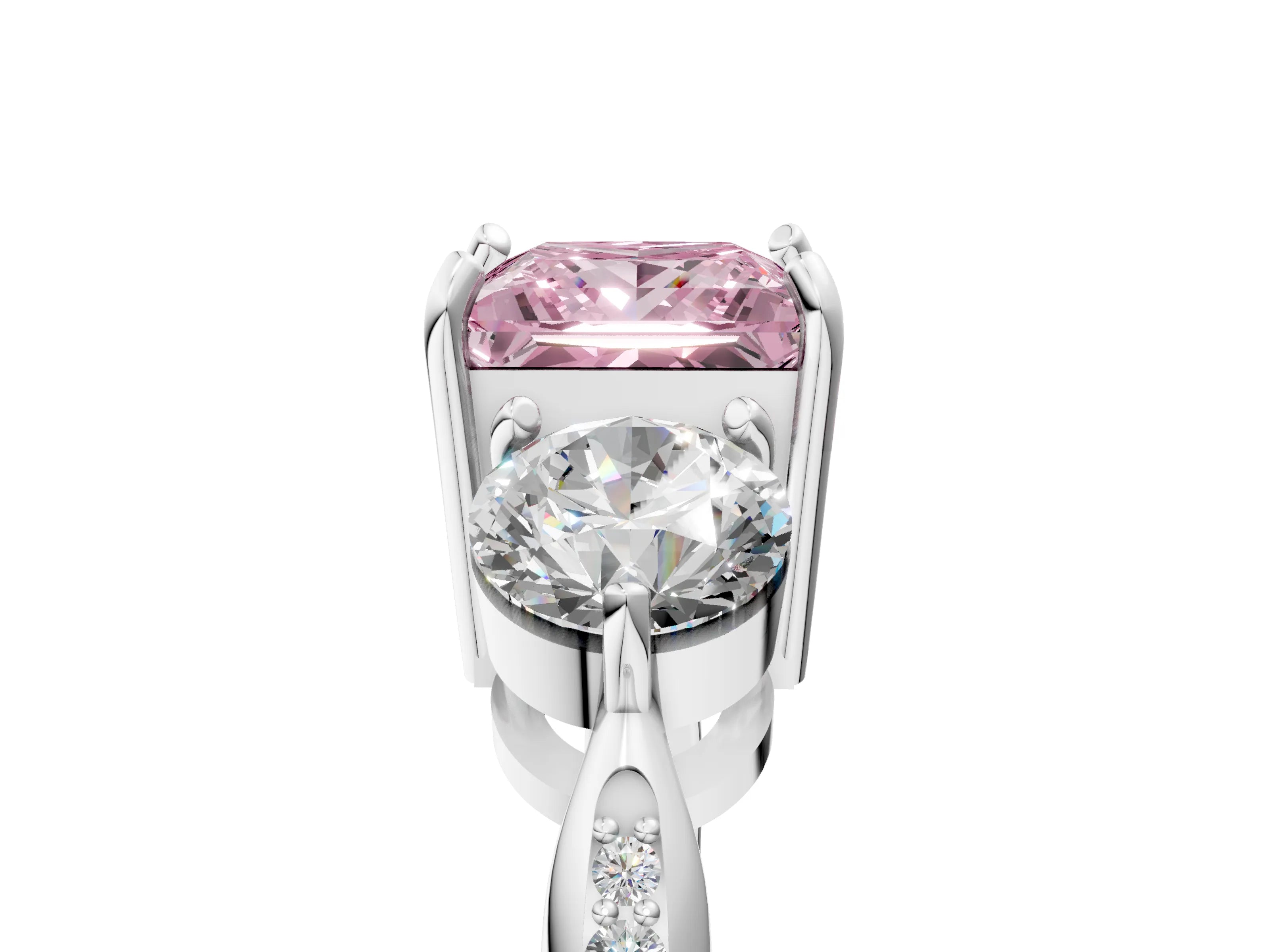 White gold Three-Stone Fancy Pink Princess Cut Diamond Channel Set Engagement Ring with Prong Setting_5