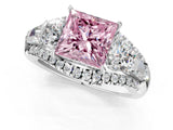 White gold Three-Stone Fancy Pink Princess Cut Diamond Engagement Ring with Pave Band and Prong Setting_13