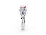 White gold Three-Stone Fancy Pink Princess Cut Diamond Engagement Ring with Pave Band and Prong Setting_14