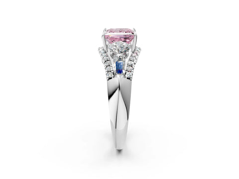 White gold Three-Stone Fancy Pink Princess Cut Diamond Engagement Ring with Pave Band and Prong Setting_14