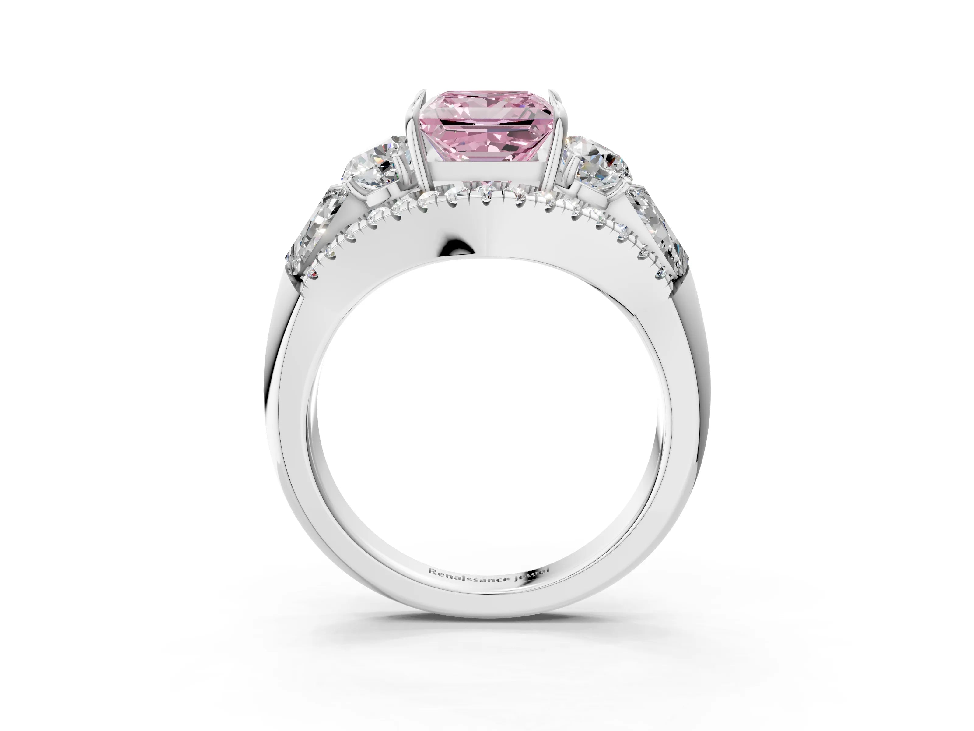 White gold Three-Stone Fancy Pink Princess Cut Diamond Engagement Ring with Pave Band and Prong Setting_15