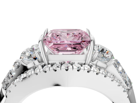 White gold Three-Stone Fancy Pink Princess Cut Diamond Engagement Ring with Pave Band and Prong Setting_16