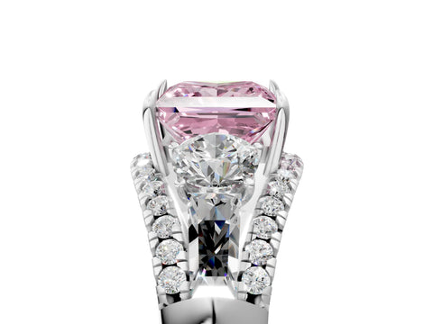 White gold Three-Stone Fancy Pink Princess Cut Diamond Engagement Ring with Pave Band and Prong Setting_17