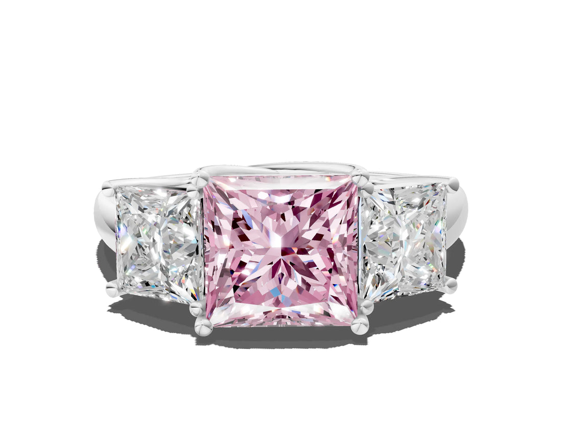 White gold Three-Stone Fancy Pink Princess Cut Diamond Engagement Ring with Prong Setting_15