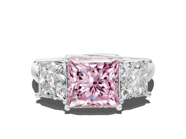 White gold Three-Stone Fancy Pink Princess Cut Diamond Engagement Ring with Prong Setting