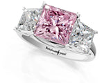 White gold Three-Stone Fancy Pink Princess Cut Diamond Engagement Ring with Prong Setting_16