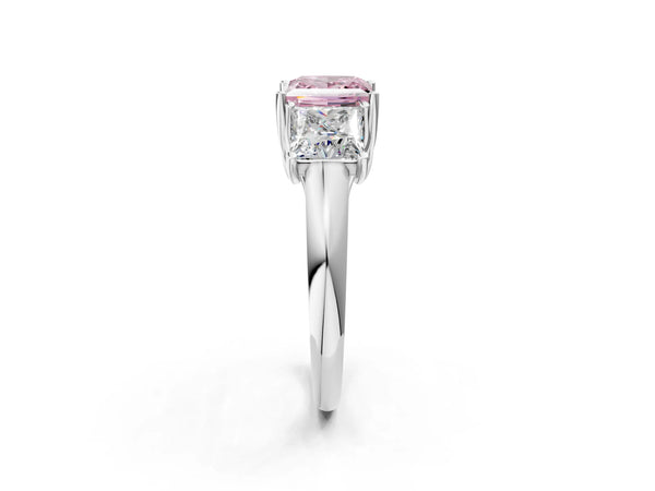 White gold Three-Stone Fancy Pink Princess Cut Diamond Engagement Ring with Prong Setting