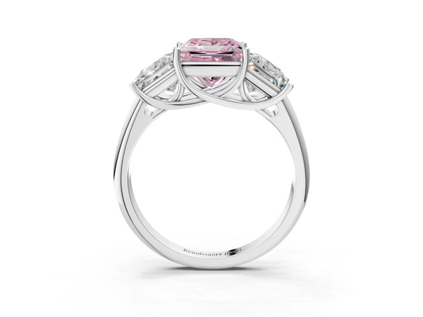 White gold Three-Stone Fancy Pink Princess Cut Diamond Engagement Ring with Prong Setting