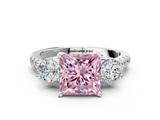 White gold Three-Stone Fancy Pink Princess  Cut Diamond Pavé Band with Four-Prong Setting_10