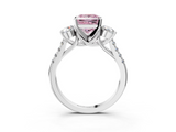 White gold Three-Stone Fancy Pink Princess  Cut Diamond Pavé Band with Four-Prong Setting_3