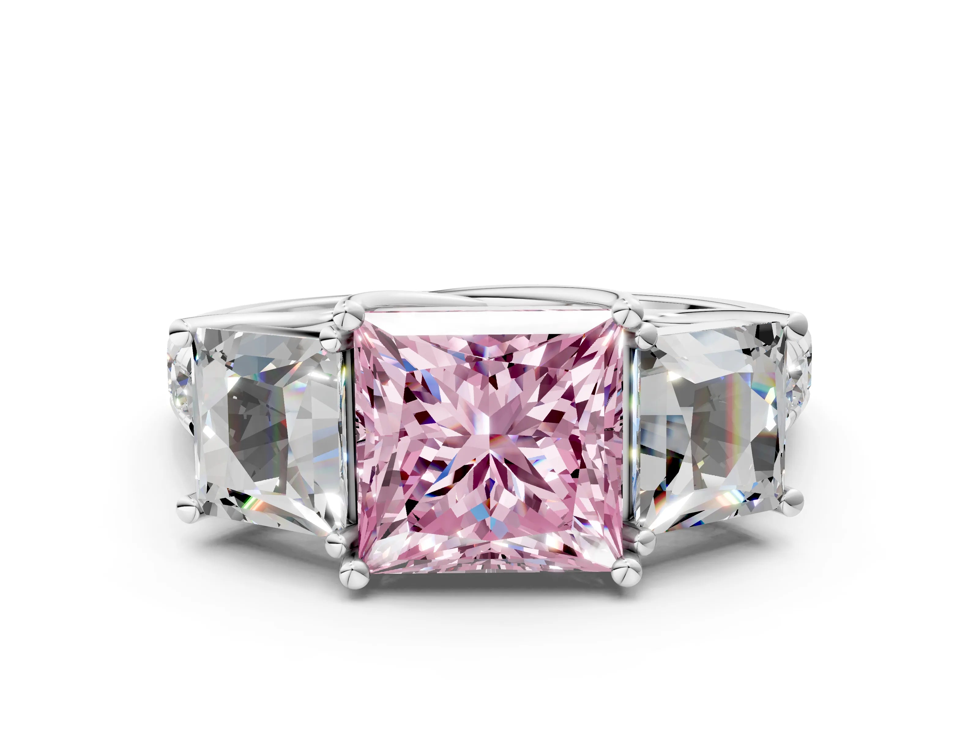 White gold Three-Stone Fancy Pink Princess Cut Diamond Pavé Band with Prong Setting_12