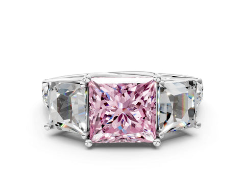 White gold Three-Stone Fancy Pink Princess Cut Diamond Pavé Band with Prong Setting_12