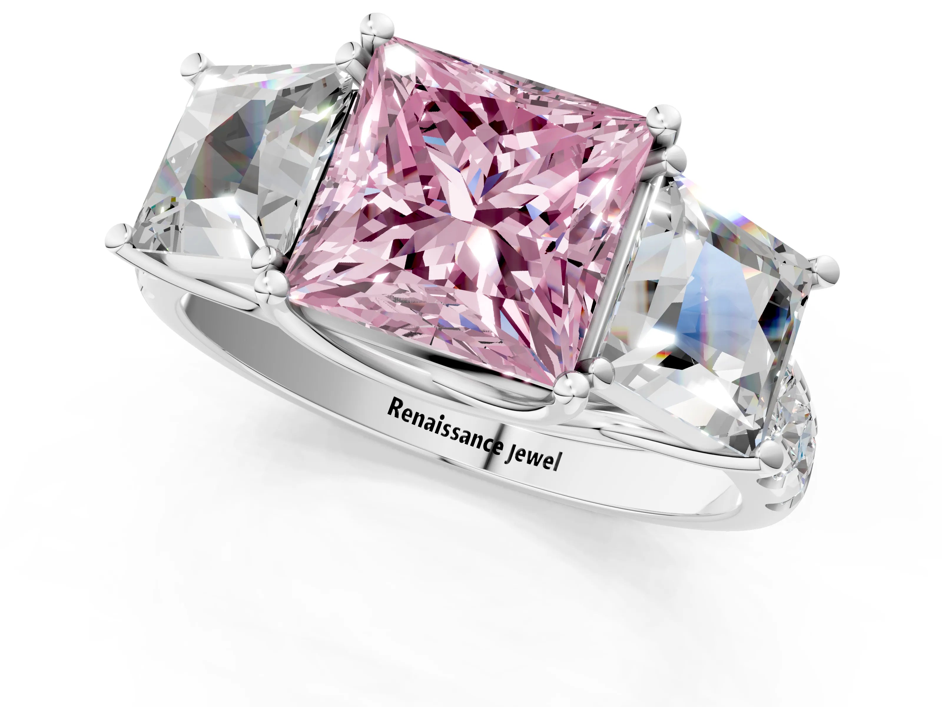 White gold Three-Stone Fancy Pink Princess Cut Diamond Pavé Band with Prong Setting_13