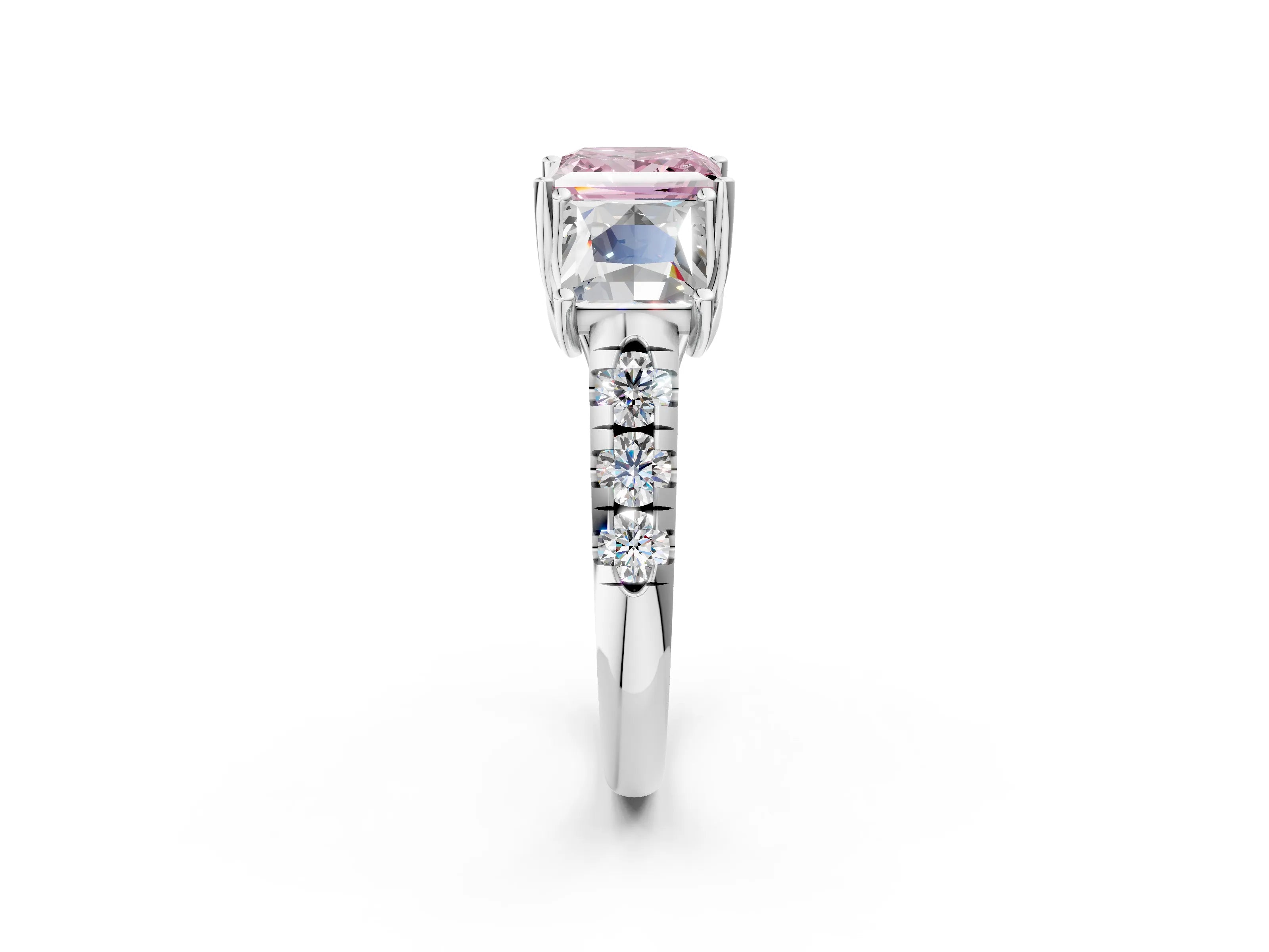 White gold Three-Stone Fancy Pink Princess Cut Diamond Pavé Band with Prong Setting_14