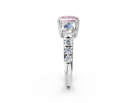 White gold Three-Stone Fancy Pink Princess Cut Diamond Pavé Band with Prong Setting_14