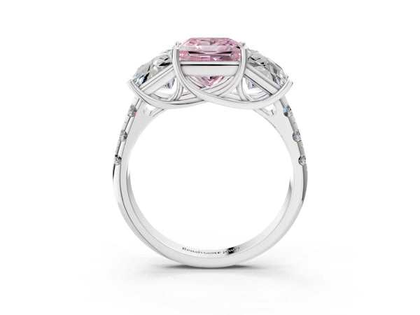 White gold Three-Stone Fancy Pink Princess Cut Diamond Pavé Band with Prong Setting