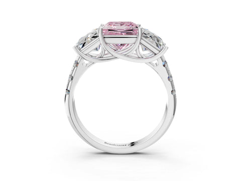 White gold Three-Stone Fancy Pink Princess Cut Diamond Pavé Band with Prong Setting_15