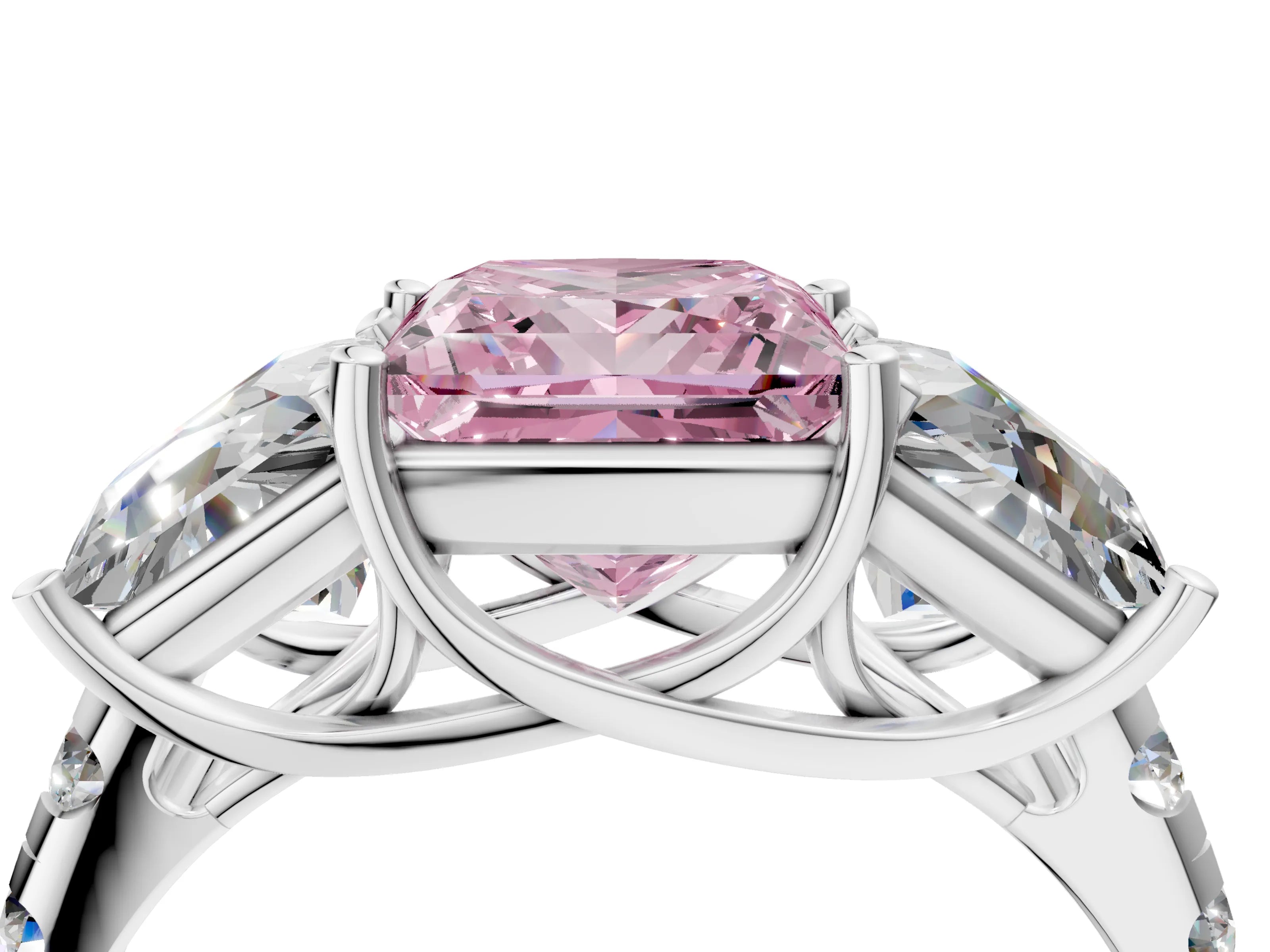 White gold Three-Stone Fancy Pink Princess Cut Diamond Pavé Band with Prong Setting_16