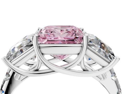 White gold Three-Stone Fancy Pink Princess Cut Diamond Pavé Band with Prong Setting_16