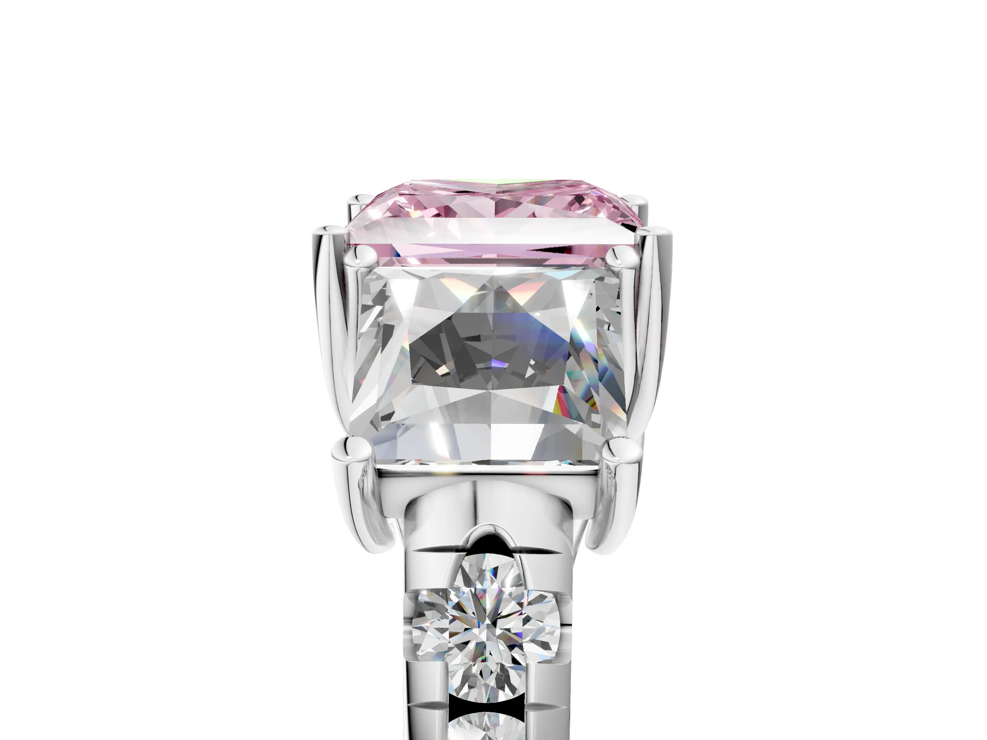 White gold Three-Stone Fancy Pink Princess Cut Diamond Pavé Band with Prong Setting_17