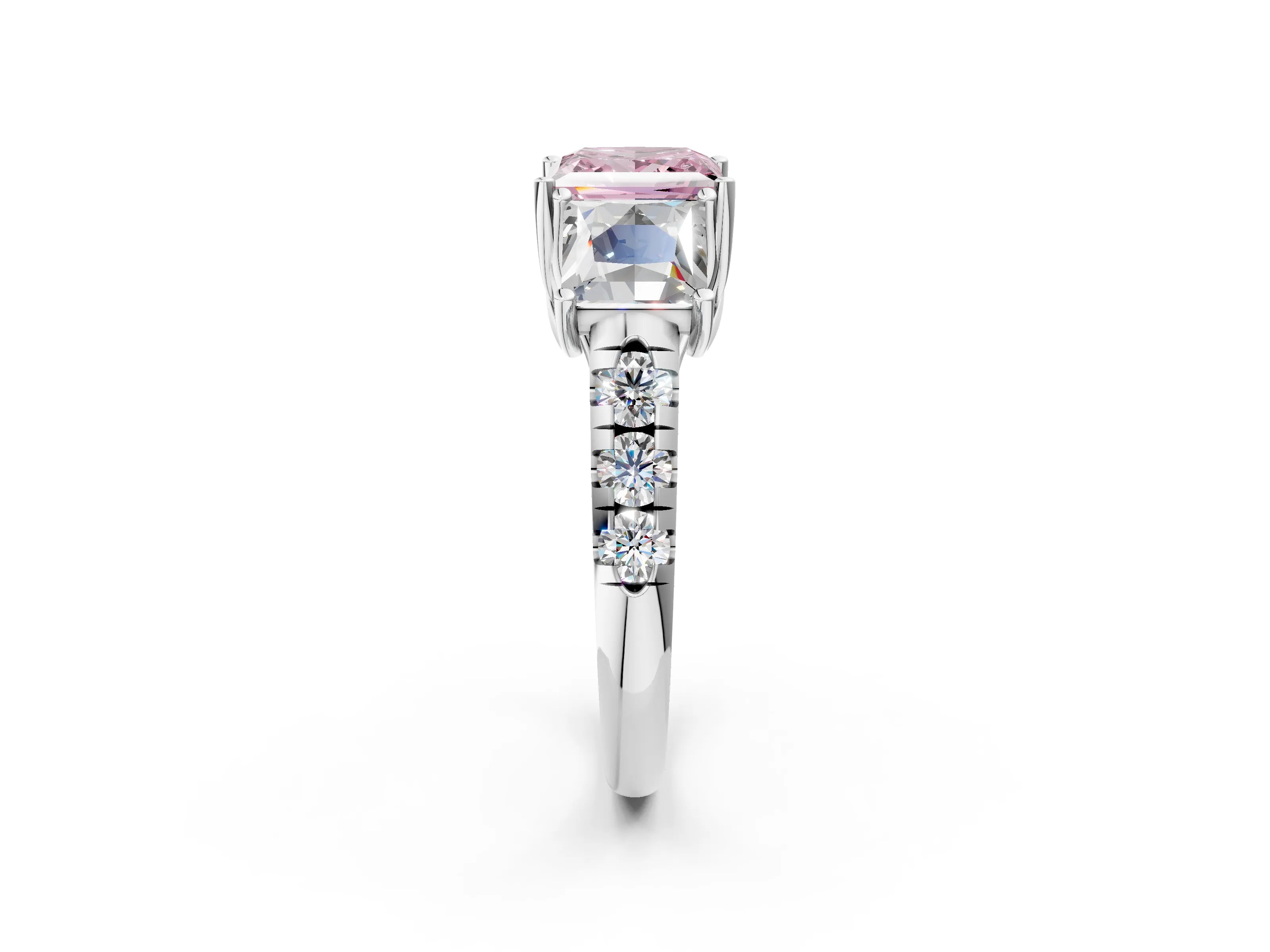 White gold Three-Stone Fancy Pink Princess Cut Diamond Pavé Band with Prong Setting_2