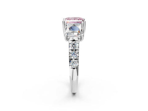 White gold Three-Stone Fancy Pink Princess Cut Diamond Pavé Band with Prong Setting_2