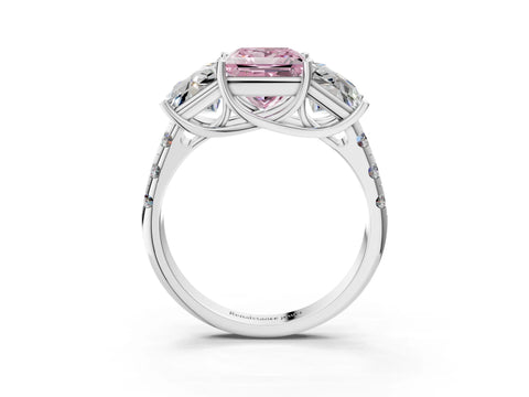 White gold Three-Stone Fancy Pink Princess Cut Diamond Pavé Band with Prong Setting_3