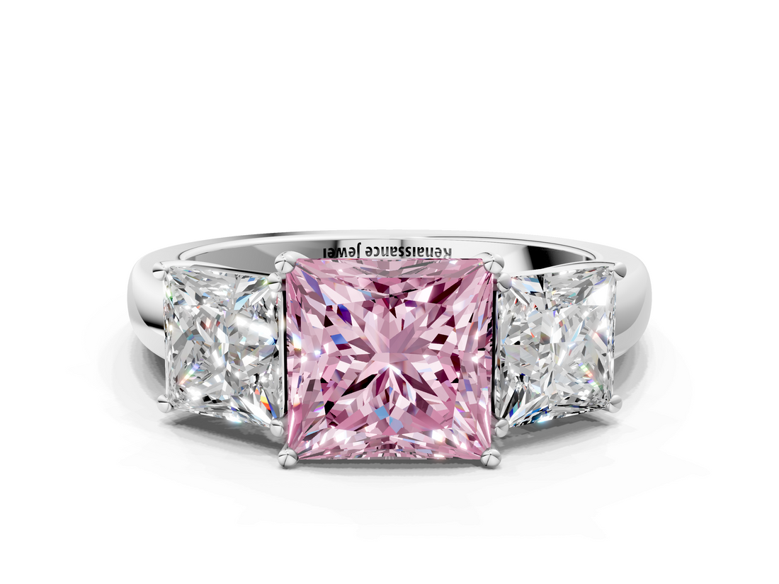 White gold Three-Stone Fancy Pink Princess  Cut Diamond Ring with Channel-Set Band and Four-Prong Setting_22