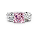 White gold Three-Stone Fancy Pink Princess Cut Diamond Ring with Pavé Band and Prong Setting_107