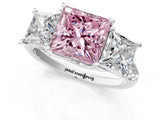 White gold Three-Stone Fancy Pink Princess Cut Diamond Ring with Pavé Band and Prong Setting_108