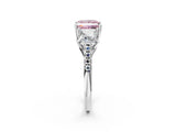 White gold Three-Stone Fancy Pink Princess Cut Diamond Ring with Pavé Band and Prong Setting_109