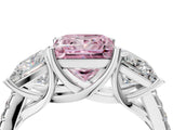 White gold Three-Stone Fancy Pink Princess Cut Diamond Ring with Pavé Band and Prong Setting_111