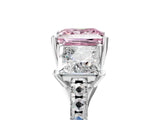 White gold Three-Stone Fancy Pink Princess Cut Diamond Ring with Pavé Band and Prong Setting_112